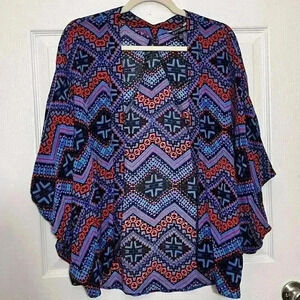 EXPRESS Geometric Purple, red and Turquoise Kimono Top | One size fits all